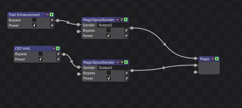 Scene with two other scenes as input - with SpoutSender Output before Magic Module