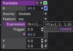 Set the global oscillator to oscillate between 0 and 1.3001