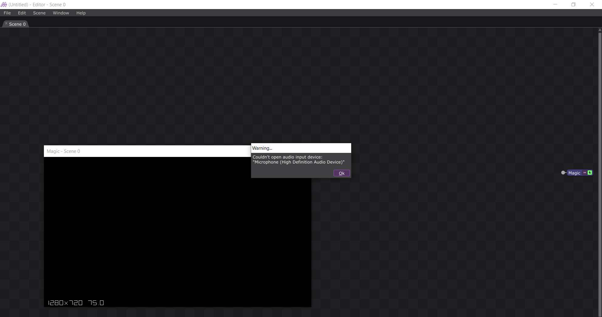 Screenshot of error