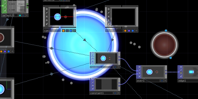 nodes over the rendering: Example of a work space where the rendering is in backdrop of the work window instead of a floating window